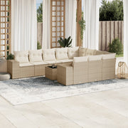 11-piece Garden Furniture Set with Cushions, Poly Rattan, Beige