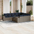 11-piece garden lounge set with cushions, grey poly rattan