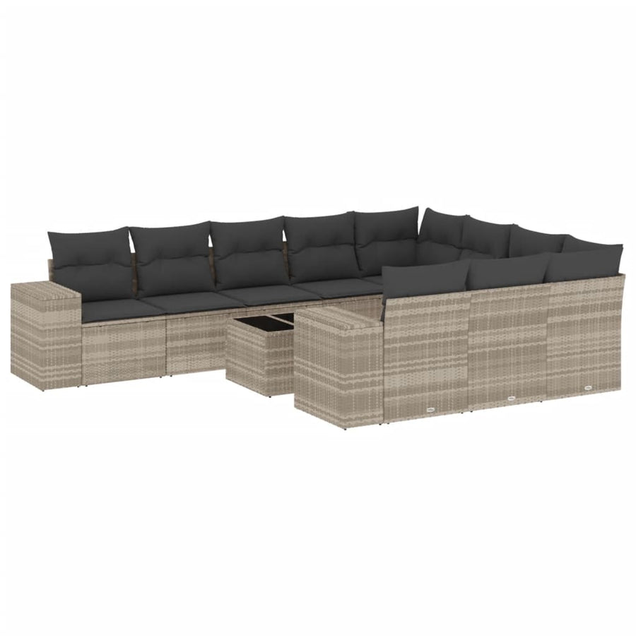 11-delige Loungeset met kussens poly rattan lichtgrijs