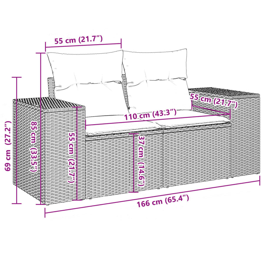11-delige Loungeset met kussens poly rattan lichtgrijs