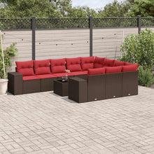 11-delige tuinbankset met kussens, bruin polyrotan
