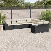 Loungeset 10-delig poly rattan zwart