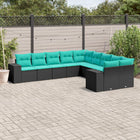 10-piece garden lounge set with cushions black poly rattan