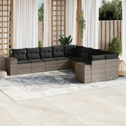 Loungeset poly rattan 10-delig grijs