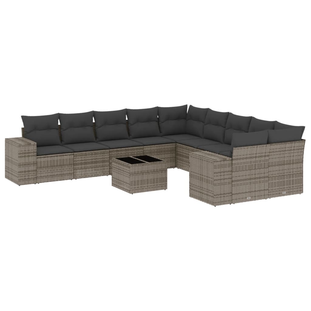 11-Delige Loungeset Met Kussens Poly Rattan Grijs