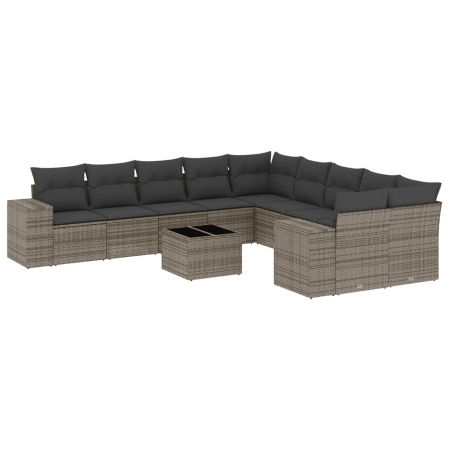 11-Delige Loungeset Met Kussens Poly Rattan Grijs