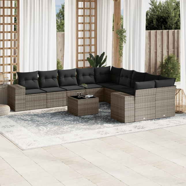 11-Delige Loungeset Met Kussens Poly Rattan Grijs