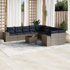 11-piece garden lounge set with cushions, grey poly rattan