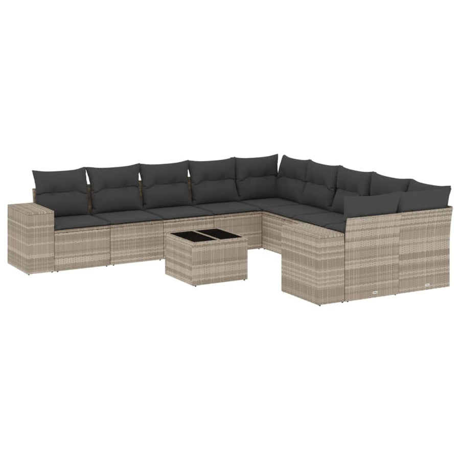 11-delige Loungeset met kussens poly rattan lichtgrijs