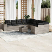 Loungeset poly rattan lichtgrijs 11-delig