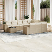 Tuinset 11-delig poly rattan beige met kussens