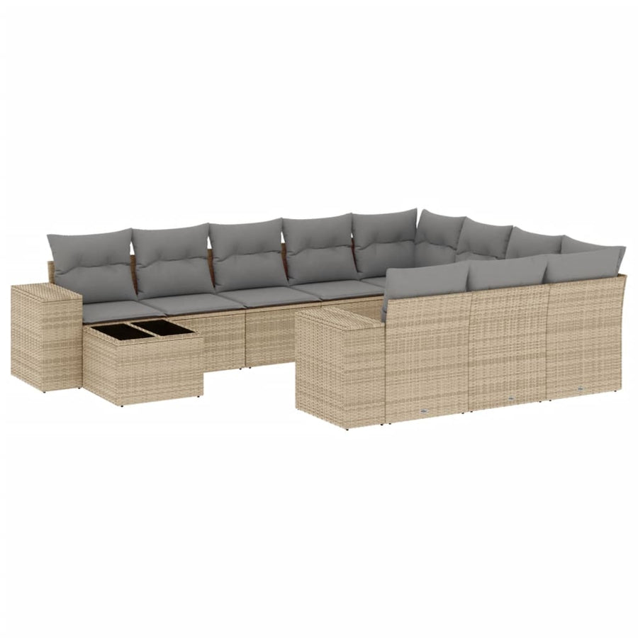 11-Delige Tuinset Met Kussens Poly Rattan Beige