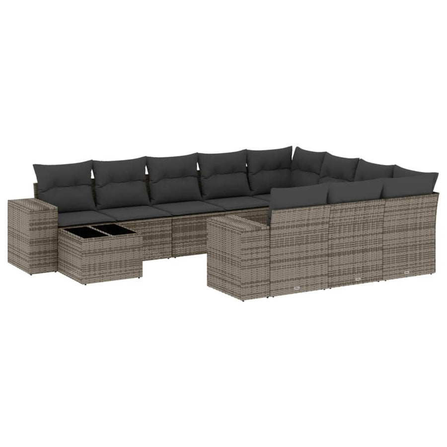 11-Delige Loungeset Met Kussens Poly Rattan Grijs