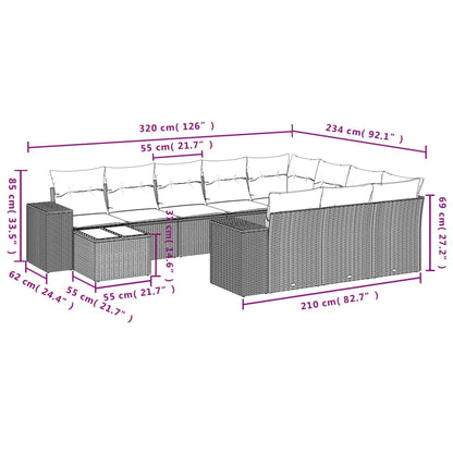 11-Delige Loungeset Met Kussens Poly Rattan Grijs