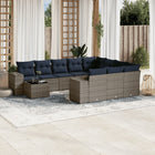 11-piece garden lounge set with cushions, grey poly rattan