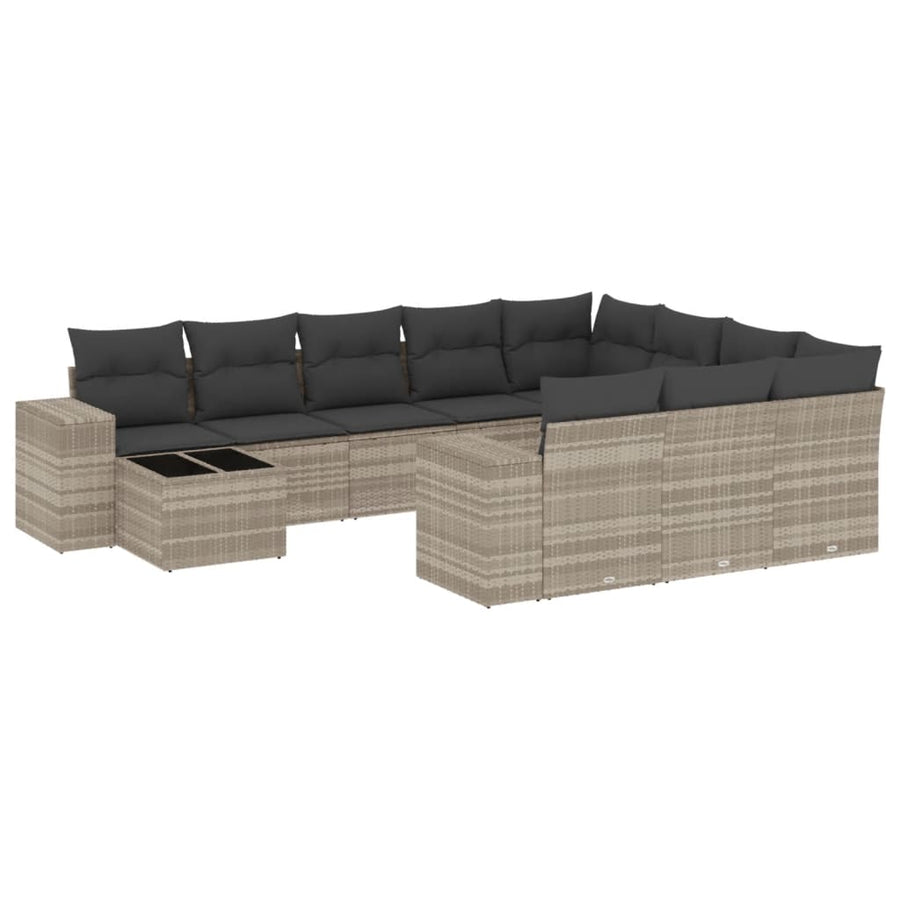 11-delige Loungeset met kussens poly rattan lichtgrijs