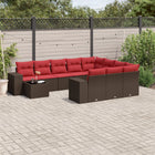 11-piece garden sofa set with cushions, brown poly rattan