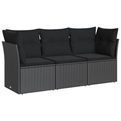 3-Delige Loungeset Met Kussens Poly Rattan Zwart