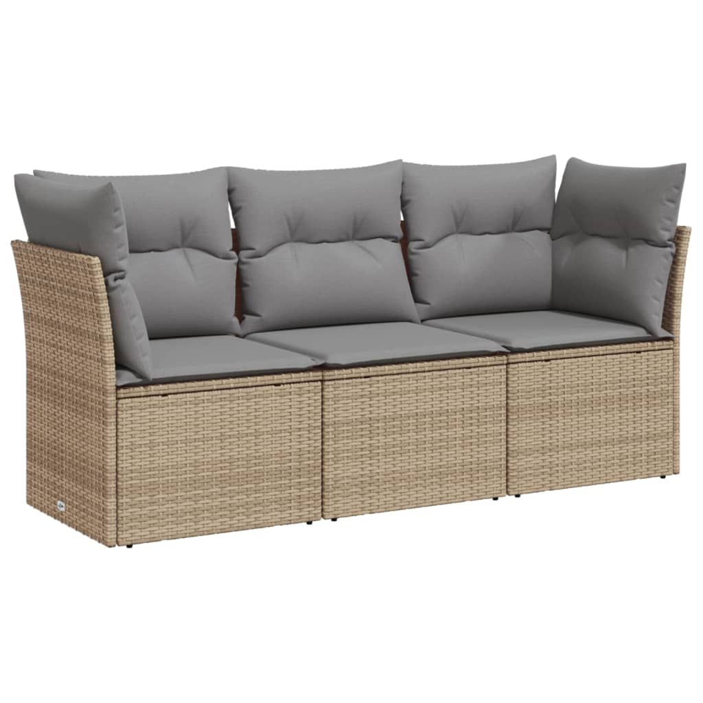 3-Delige Loungeset Met Kussens Poly Rattan Beige en grijs Zonder tafel
