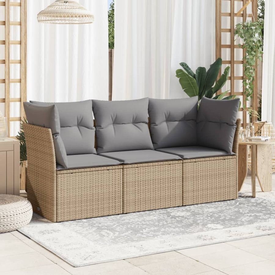 10-Delige Loungeset Met Kussens Poly Rattan Beige Blauw
