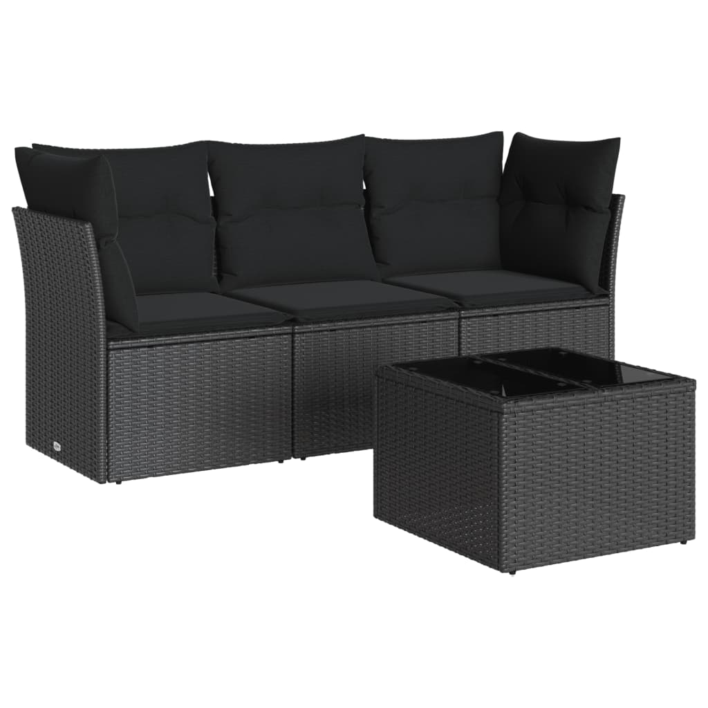 4-Delige Loungeset Met Kussens Poly Rattan Zwart