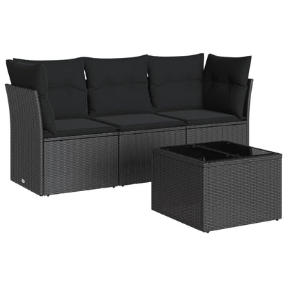 4-Delige Loungeset Met Kussens Poly Rattan Zwart