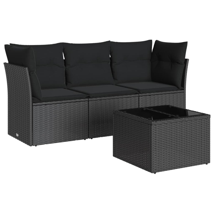 4-Delige Loungeset Met Kussens Poly Rattan Zwart