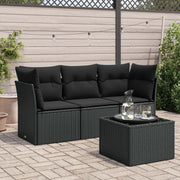 Loungeset 4-delig poly rattan zwart