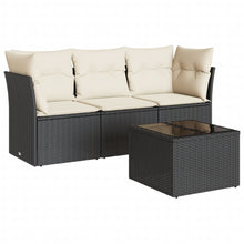 4-Delige Loungeset Met Kussens Poly Rattan Zwart en crème Met tafel