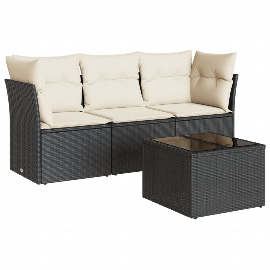 4-Delige Loungeset Met Kussens Poly Rattan Zwart en crème Met tafel