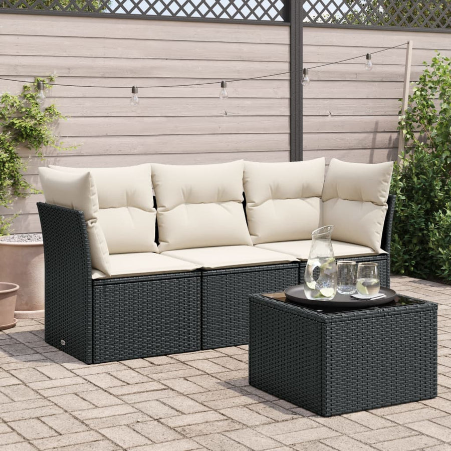 10-Delige Loungeset Met Kussens Poly Rattan Beige Blauw