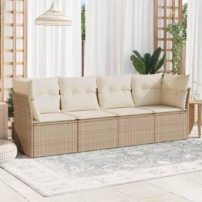 4-Delige Loungeset Met Kussens Poly Rattan Beige beige and cream Zonder tafel