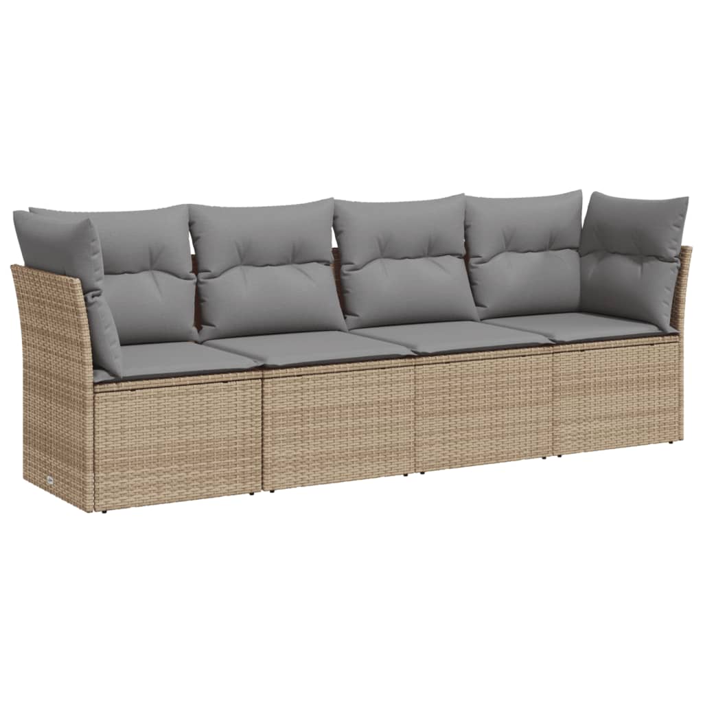 4-Delige Loungeset Met Kussens Poly Rattan Beige en grijs Zonder tafel