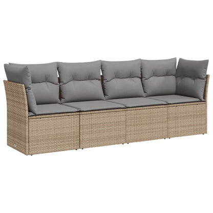 4-Delige Loungeset Met Kussens Poly Rattan Beige en grijs Zonder tafel
