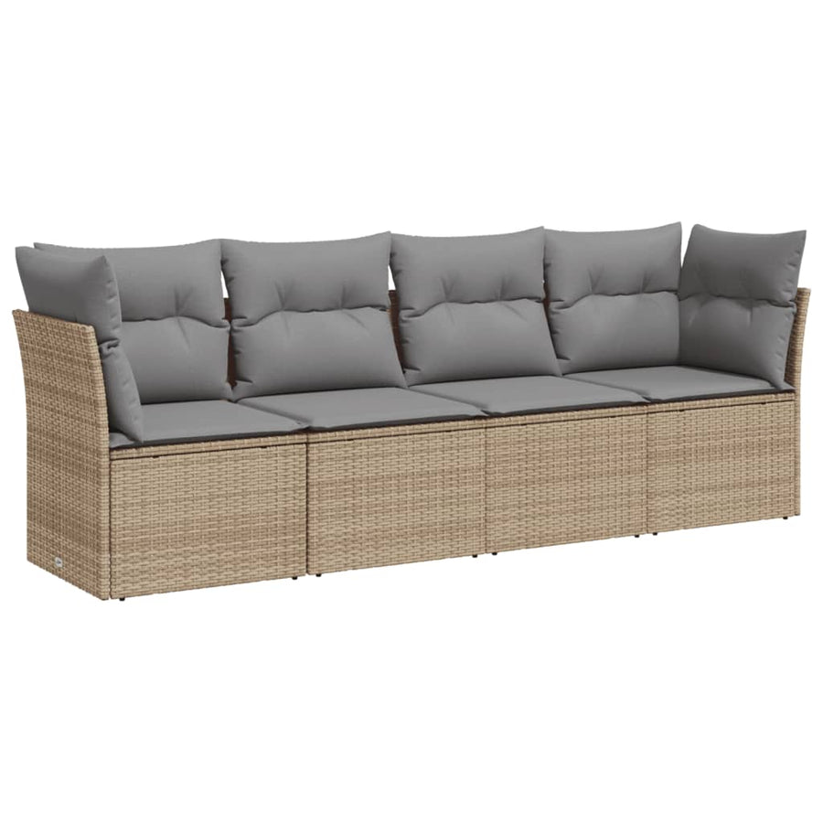4-Delige Loungeset Met Kussens Poly Rattan Beige en grijs Zonder tafel