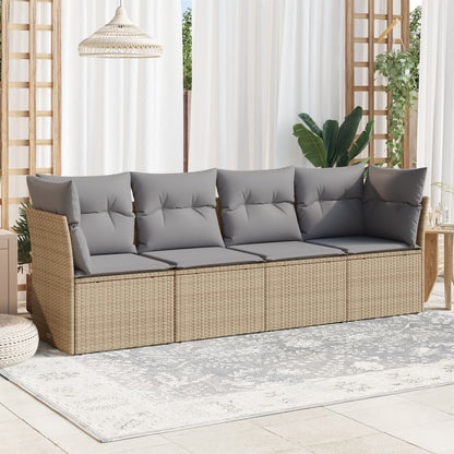 4-Delige Loungeset Met Kussens Poly Rattan Beige en grijs Zonder tafel