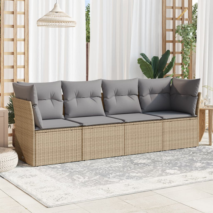 4-Delige Loungeset Met Kussens Poly Rattan Beige en grijs Zonder tafel