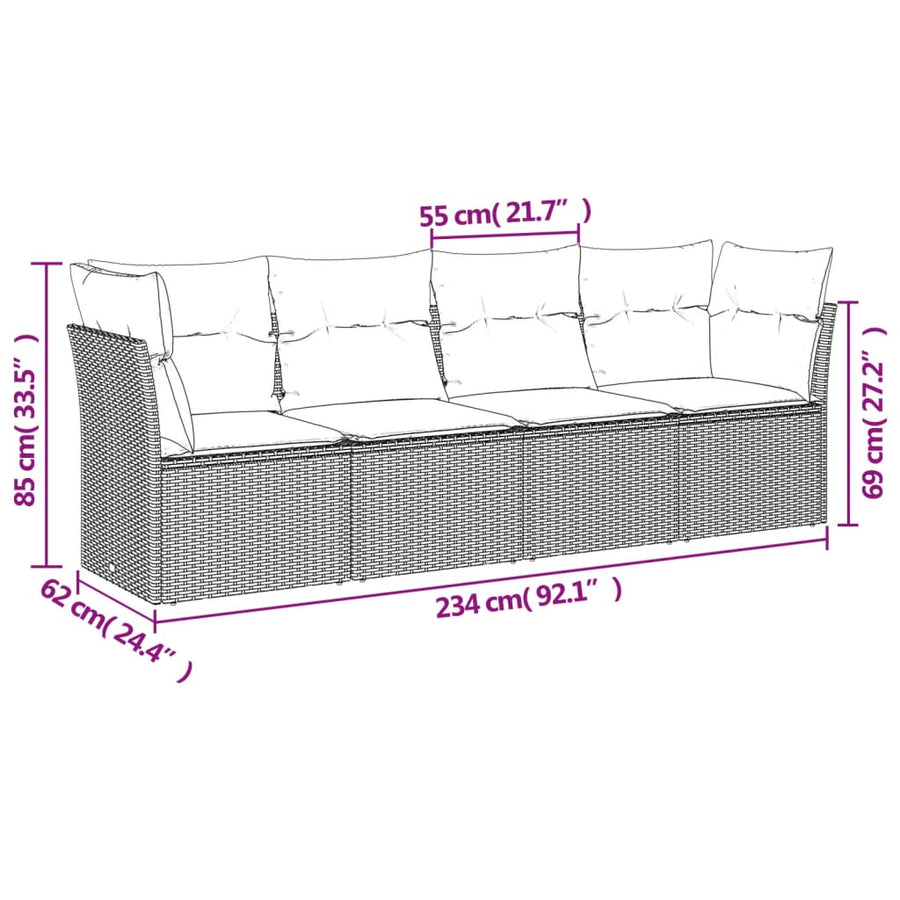 4-Delige Loungeset Met Kussens Poly Rattan Bruin