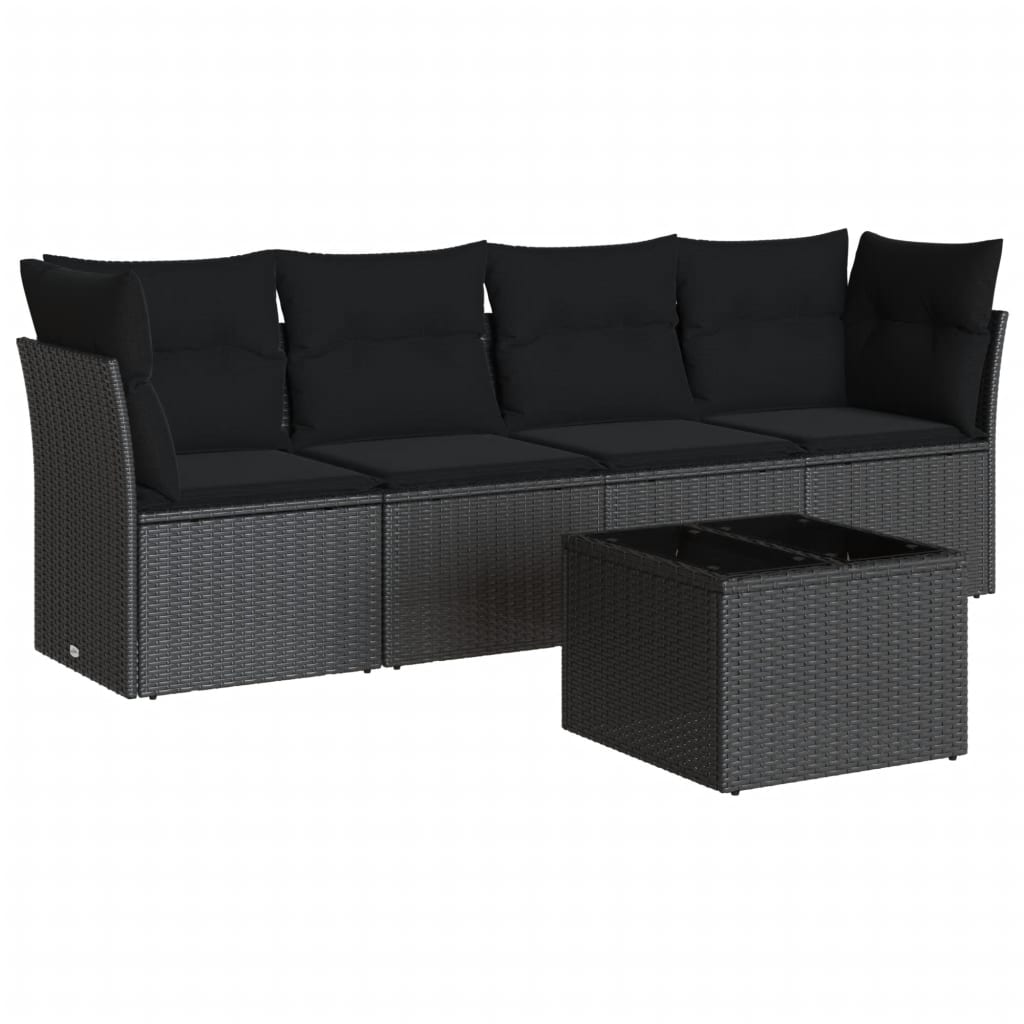 5-Delige Loungeset Met Kussens Poly Rattan Zwart Met tafel