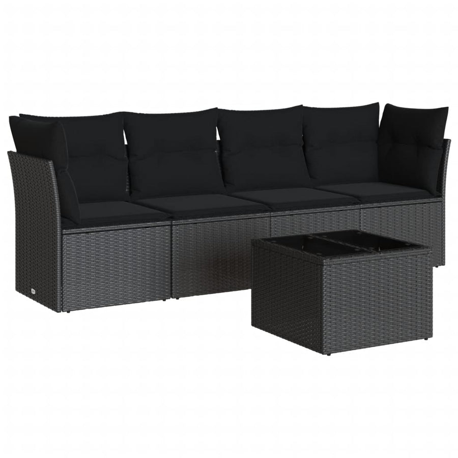 5-Delige Loungeset Met Kussens Poly Rattan Zwart Met tafel