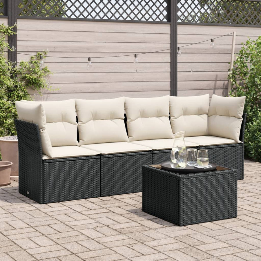 5-Delige Loungeset Met Kussens Poly Rattan Zwart
