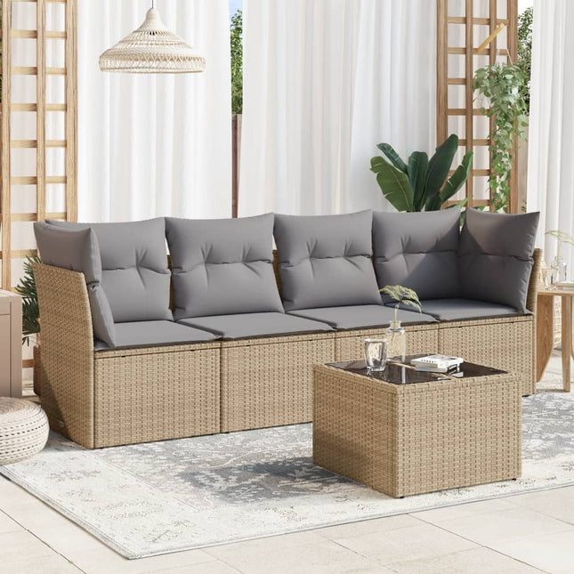 5-Delige Loungeset Met Kussens Poly Rattan Beige