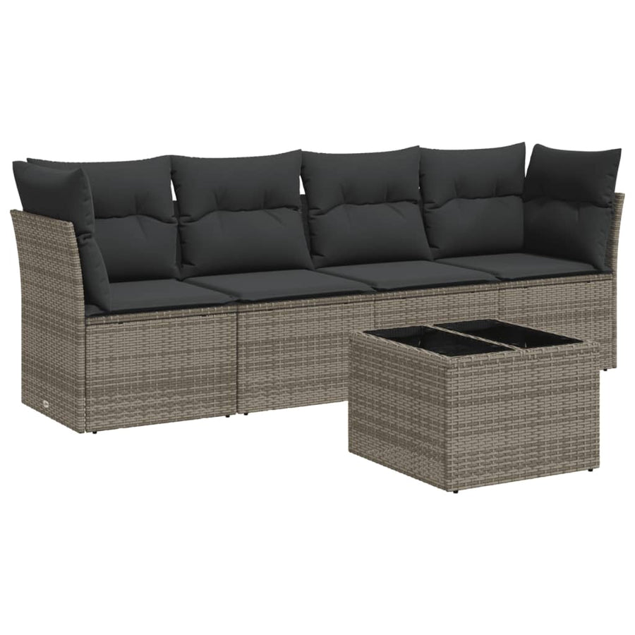 5-Delige Loungeset Met Kussens Poly Rattan Grijs Met tafel