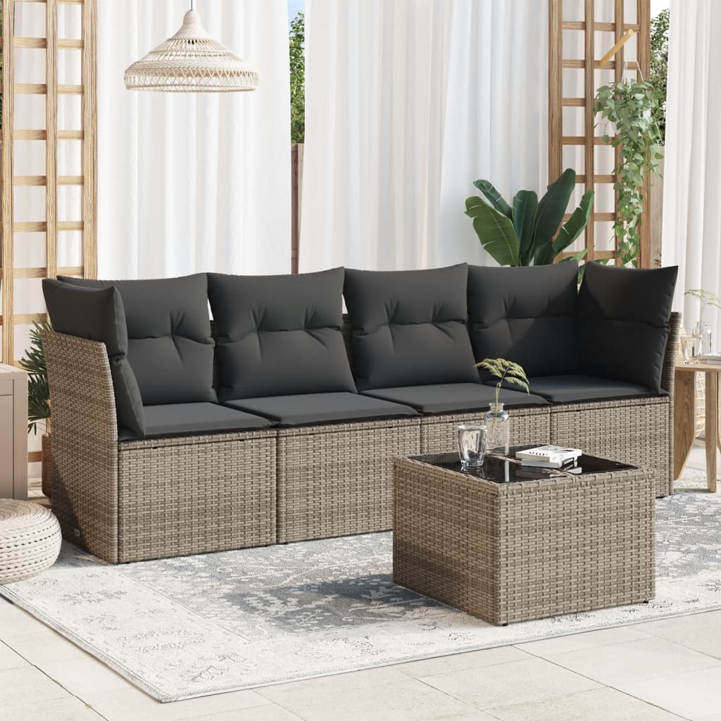 10-Delige Loungeset Met Kussens Poly Rattan Beige Blauw