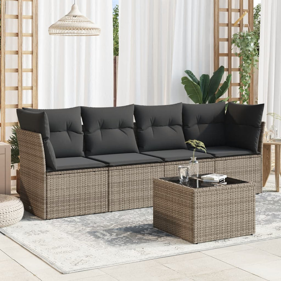 10-Delige Loungeset Met Kussens Poly Rattan Beige Blauw