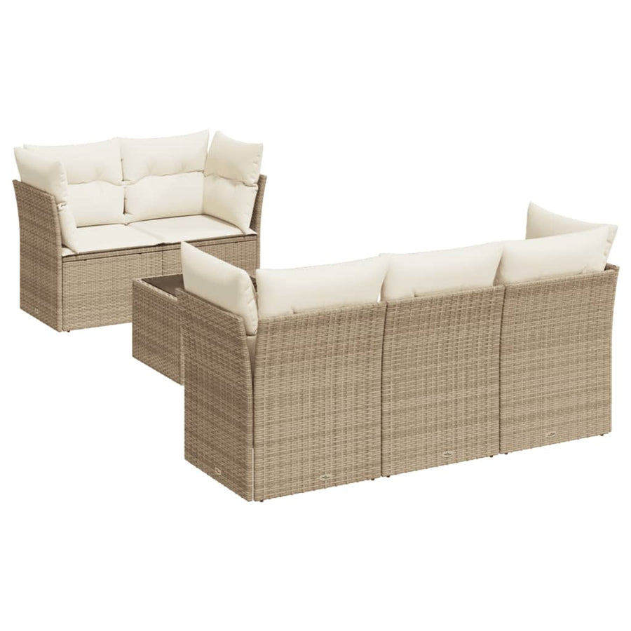 6-Delige Loungeset Met Kussens Poly Rattan Beige