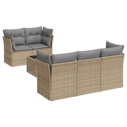 6-Delige Loungeset Met Kussens Poly Rattan Beige en grijs