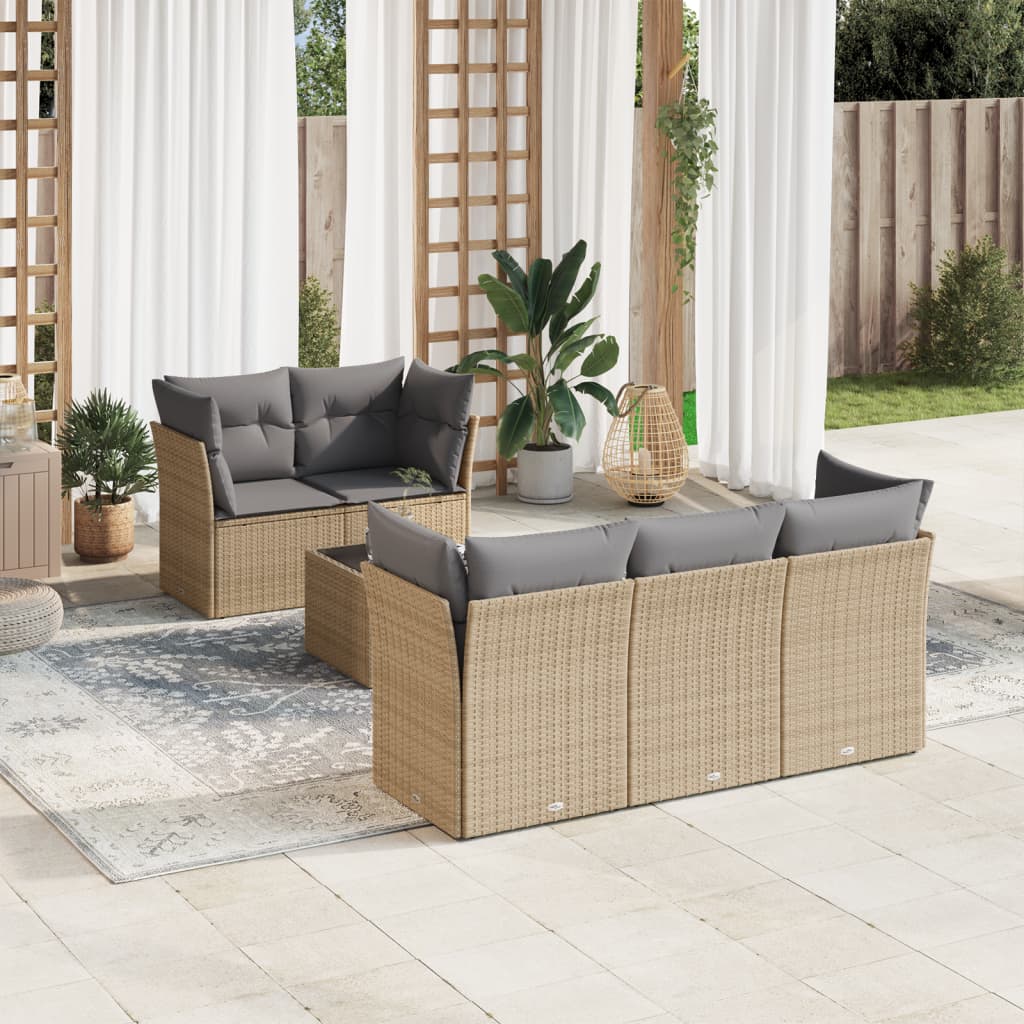 10-Delige Loungeset Met Kussens Poly Rattan Beige Blauw