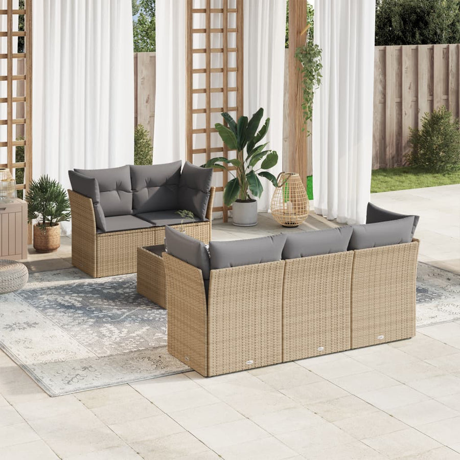 10-Delige Loungeset Met Kussens Poly Rattan Beige Blauw