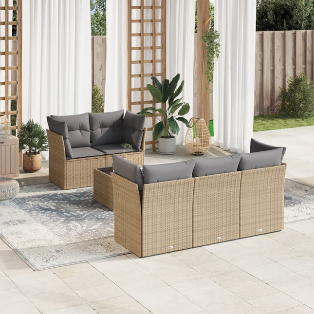 6-Delige Loungeset Met Kussens Poly Rattan Beige en grijs